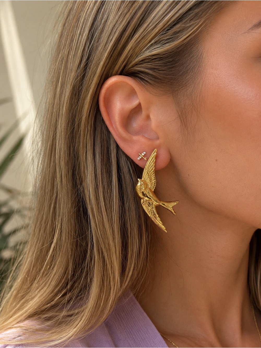 Gold Swallow Bird Drop Earrings